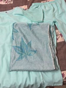 Women Cyan Kurta Set And Duppta