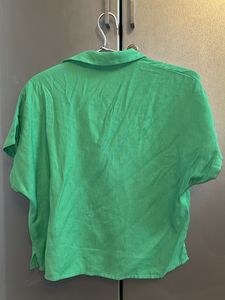 green oversized cropped shirt
