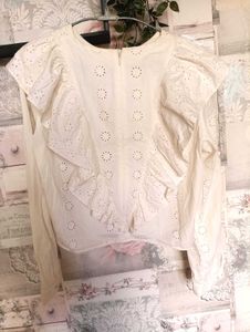 Cutwork white ruffle top