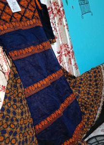 Elegant Blue &amp; Orange Embroidered Kurti