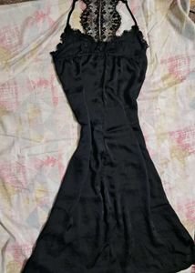 Sexy Vintage Black Satin Slip Dress