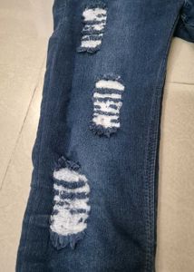High-Waist Distressed Skinny Jeans – Dark Blue
