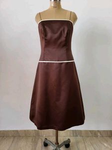Brown Strapless Satin Dress