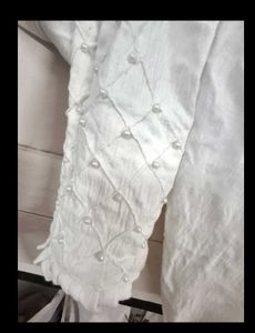 Pearl Studded White Casual Pants
