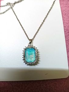 Aquamarine Blue Zircona Silver Necklace