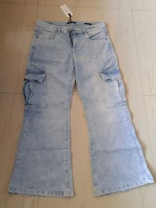 Light Wash Flare Cargo Jeans