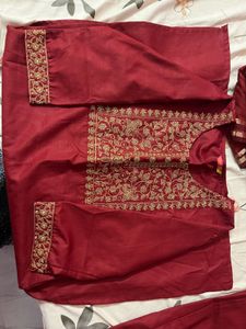 Maroon Embroidered Kurta Set