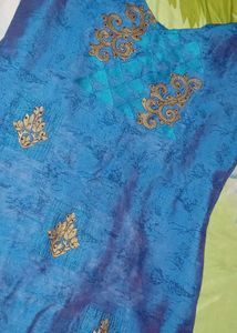 Embroidered Blue Churidar Top