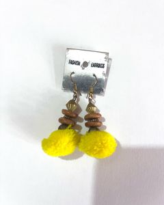 Sunny Yellow Pompom Drop Earrings - Boho C