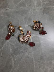 Peacock Pendant For Neck Lace  With Earrings