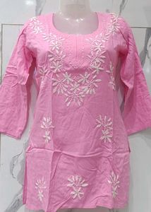 Pink Embroidered Cotton 2 combo kurti