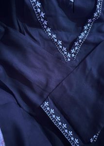 Black Embroidered V-Neck Top