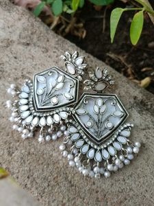 Silver Mirror Work Earings