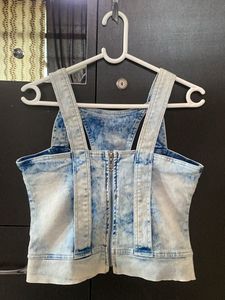 Denim Zip-Up Crop Top