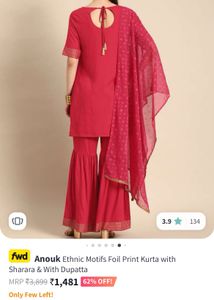 Anouk Ethnic Motifs Foil Print Kurta with Sharara