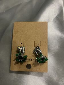 Butterfly & Green Bead Dangle Earrings