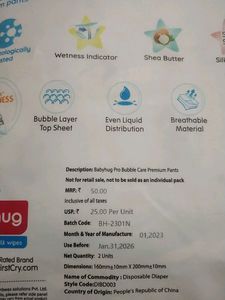 Baby hug Pro Bubble Care Premium Pants, M-size, 2 Piece