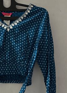 Stylish Blue Polka Dot Top/Blouse