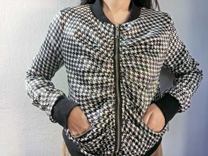 Houndstooth Print Bomber Jacket
