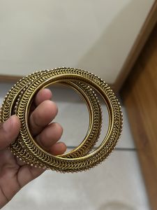 Golden Bangles With Pink Colour Pearls