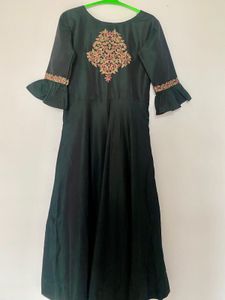 Olive Green Long Frock Along With Dupatta