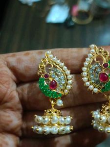 Peacock 🦚 Pearl Jhumka Earrings
