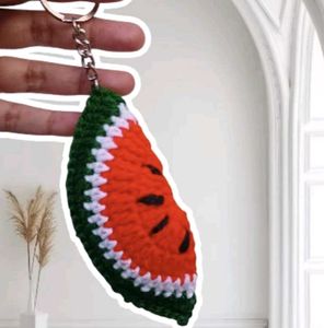 Watermelon Slice Crochet Keychain