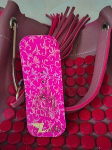 Burgundy &#39;Cafe&#39; Tote Bag with Wooden Dot Detail