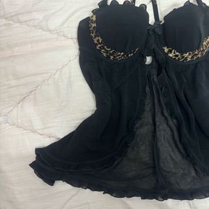 NWT LaSenza Vintage Black &amp; Leopard Babydoll