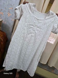 White Chickenkari Embroidered Kurti
