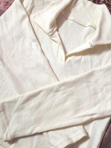 V Neck Crop Top Full Sleeve Cream Colour