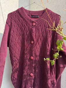 Burgundy Cable Knit Cardigan