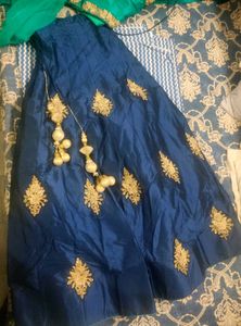 Embroidered  Green &amp; Gold Lehenga with Sleeves