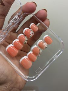 Coral French Tip Press-Ons