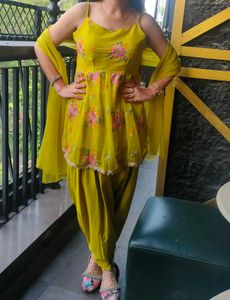 Elegant neon green dhoti Suit