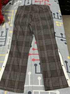 Plaid Button Detail Trousers