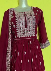 Elegant rani colour Embroidered Kurta Set