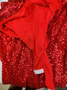 High Slit Red Sequins Party Dress
