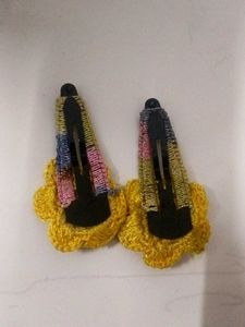 Set Of A Rose Broach Pin With 2 Crotchet Clips