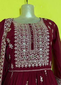 Elegant rani colour Embroidered Kurta Set