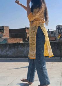 Yellow Embroidered Kurti Combo