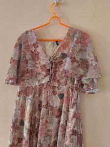 Floral V-Neck Mini Dress | Size L | Length 98cm