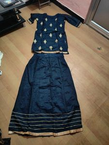 NAVY BLUE & GOLDEN STRIPPED KURTI with SKIRT