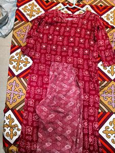 Red Printed Kurta Set