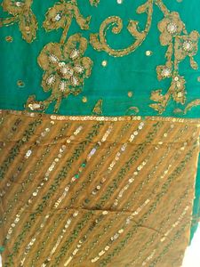 Emerald &amp; Gold Embellished Saree