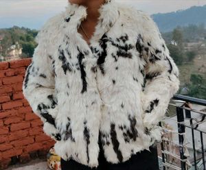 Fuzzy Black &amp; White Spotted Jacket