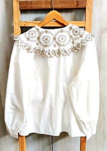 Elegant White Embellished Blouse Size-42