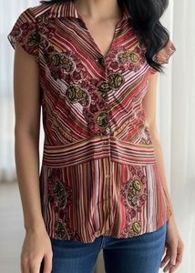 Paisley Print Button-Down Top