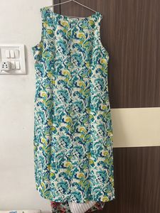 Anouk Off White &amp; Blue Printed Straight kurta - M