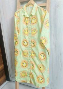 Light Green  Printed Long Shirt Size-44